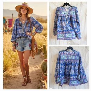 Floral Bohemian Blue Blouse